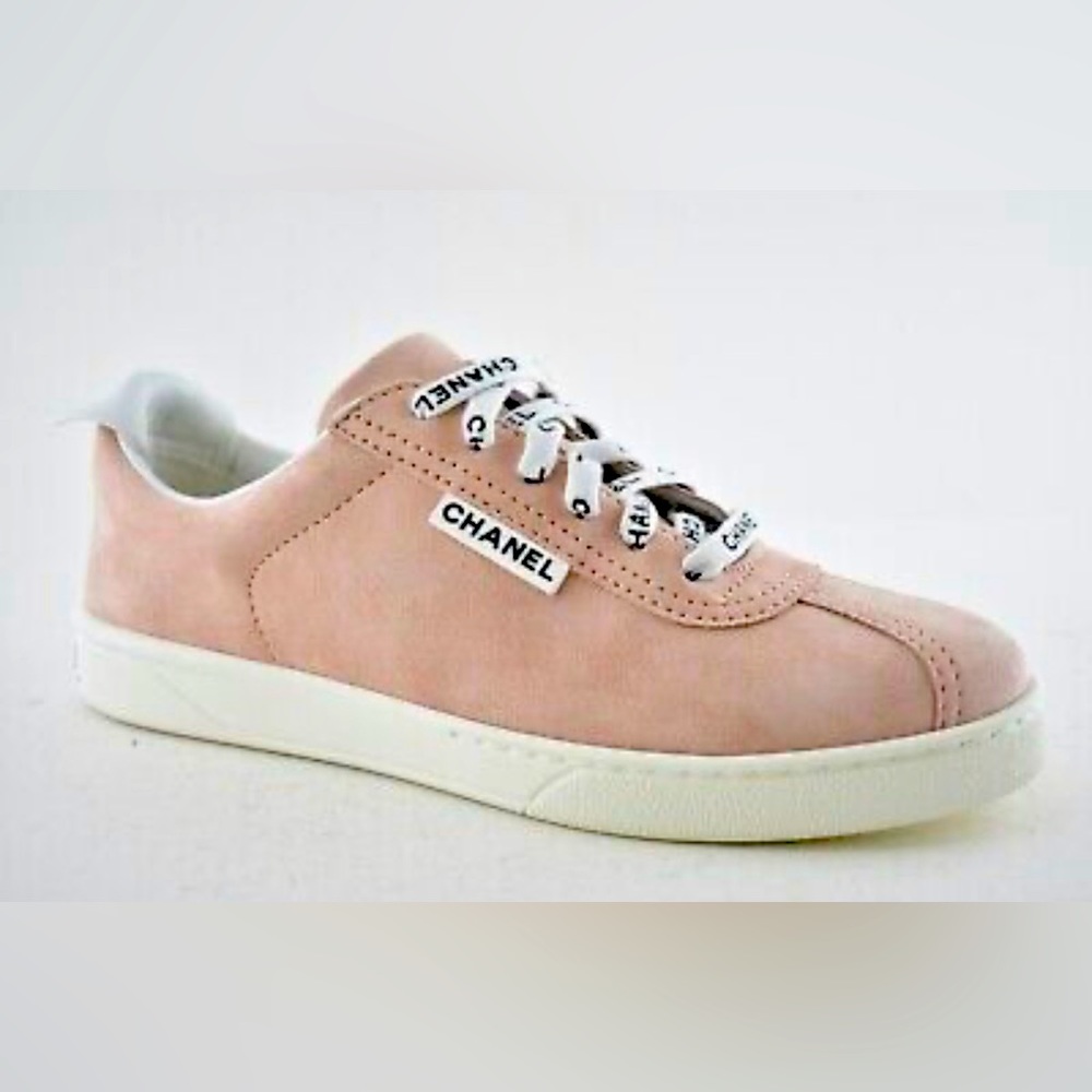 Chanel 20S Weekender Pink Suede CC Logo Laces Low Top Flat Runner Sneakers sz 39